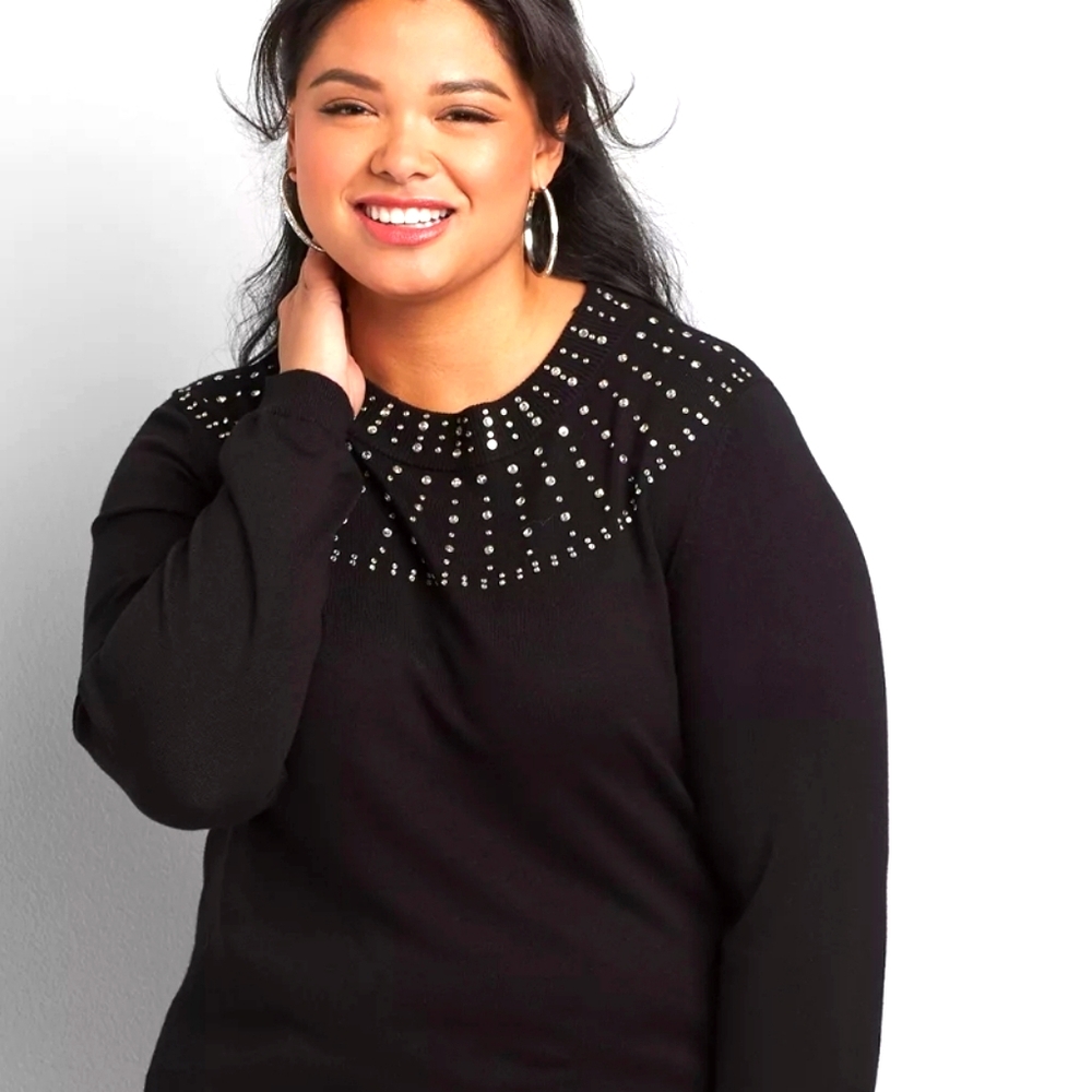 Lane Bryant Black Embellished sweater